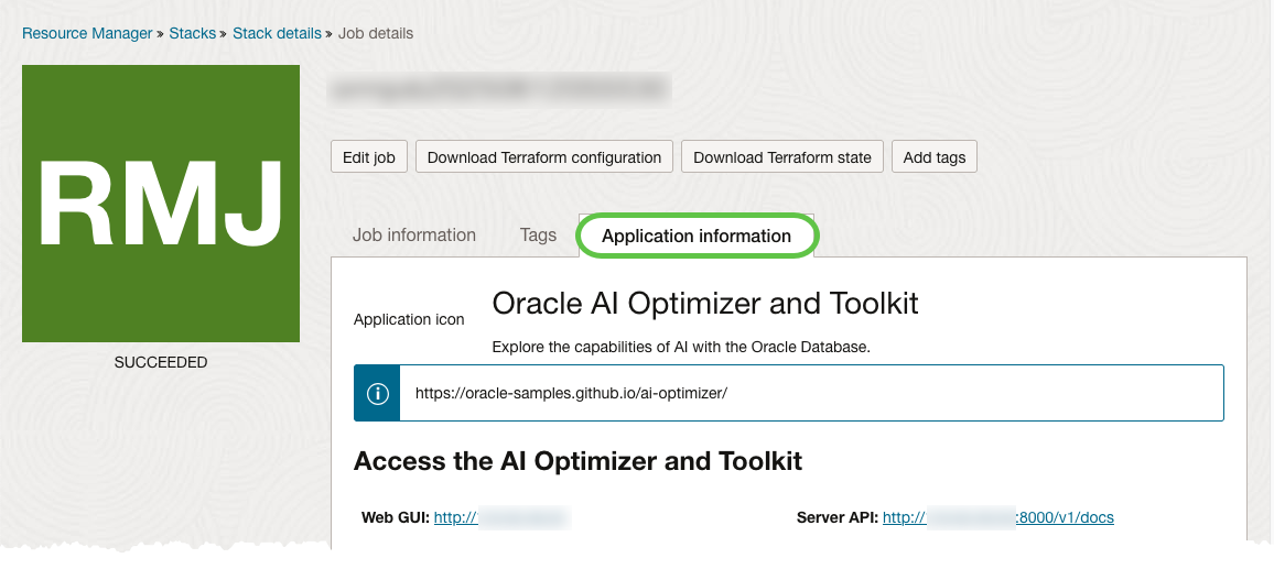 Stack - VM Application Information