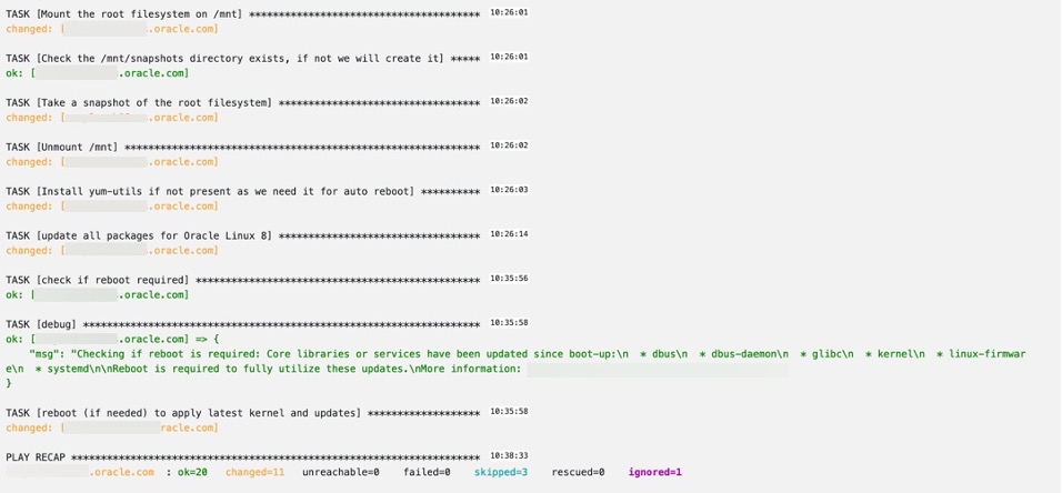 Description of example output of a create Btrfs snapshot and update (2 of 2) follows