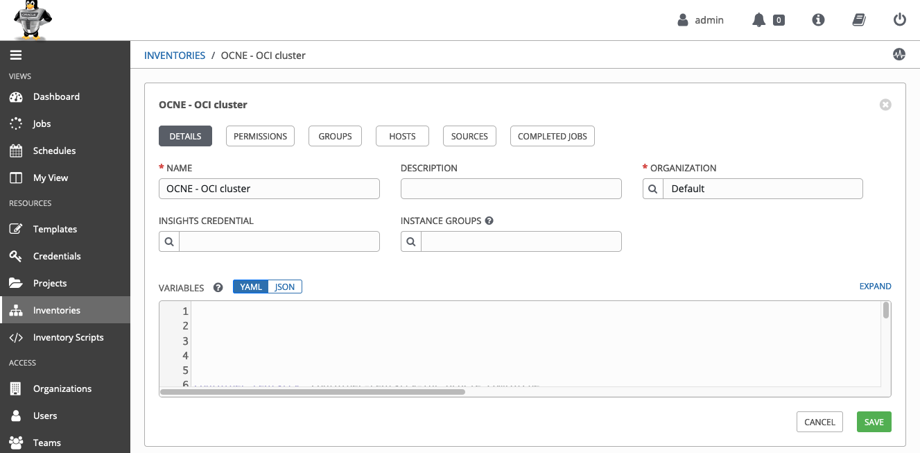 Create a new inventory for your OCNE cluster deployment